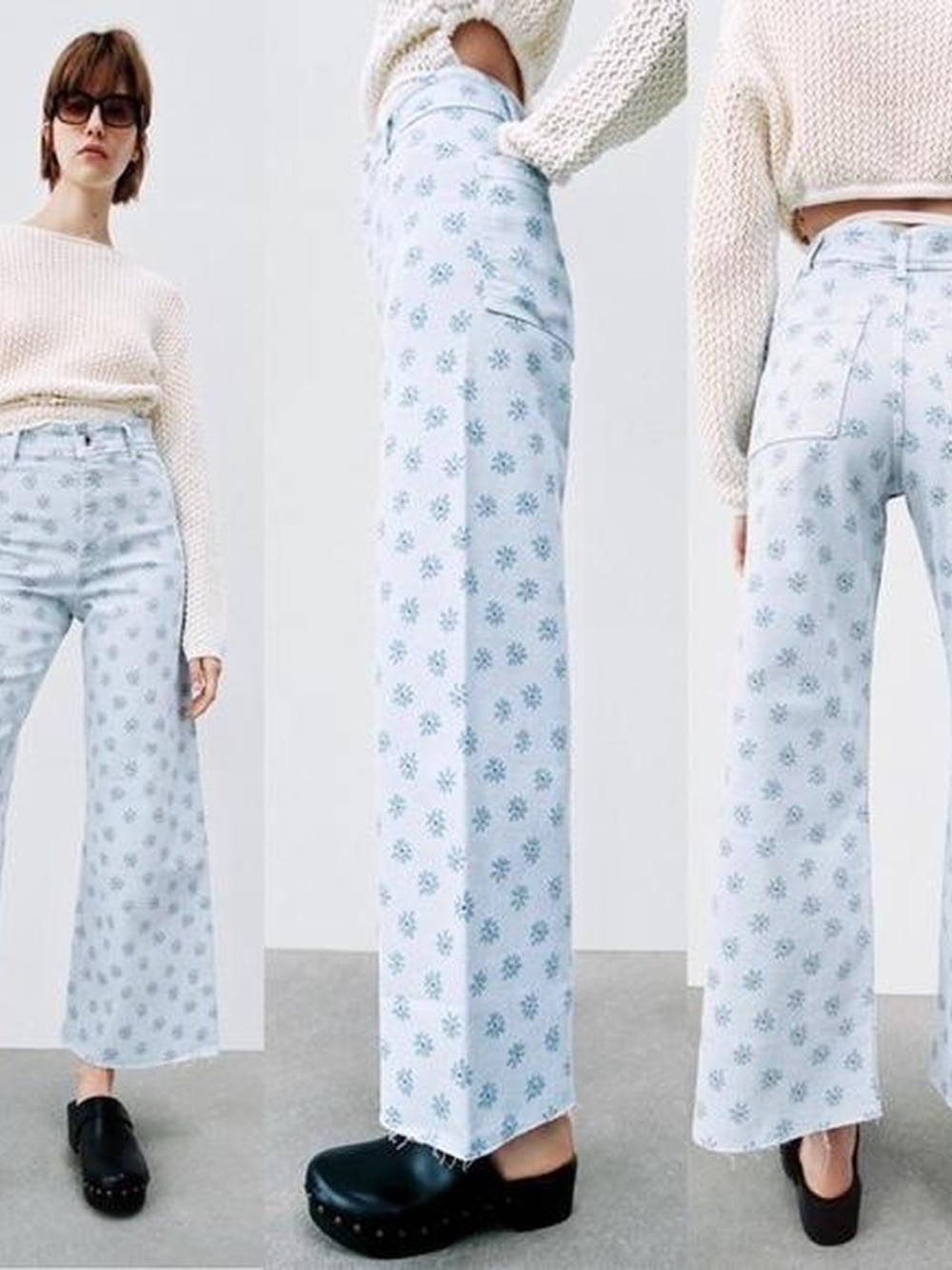 Zara Marine Straight Daisy Floral Jean Sz 0 High Rise Wide Leg Y2K Cottagecore